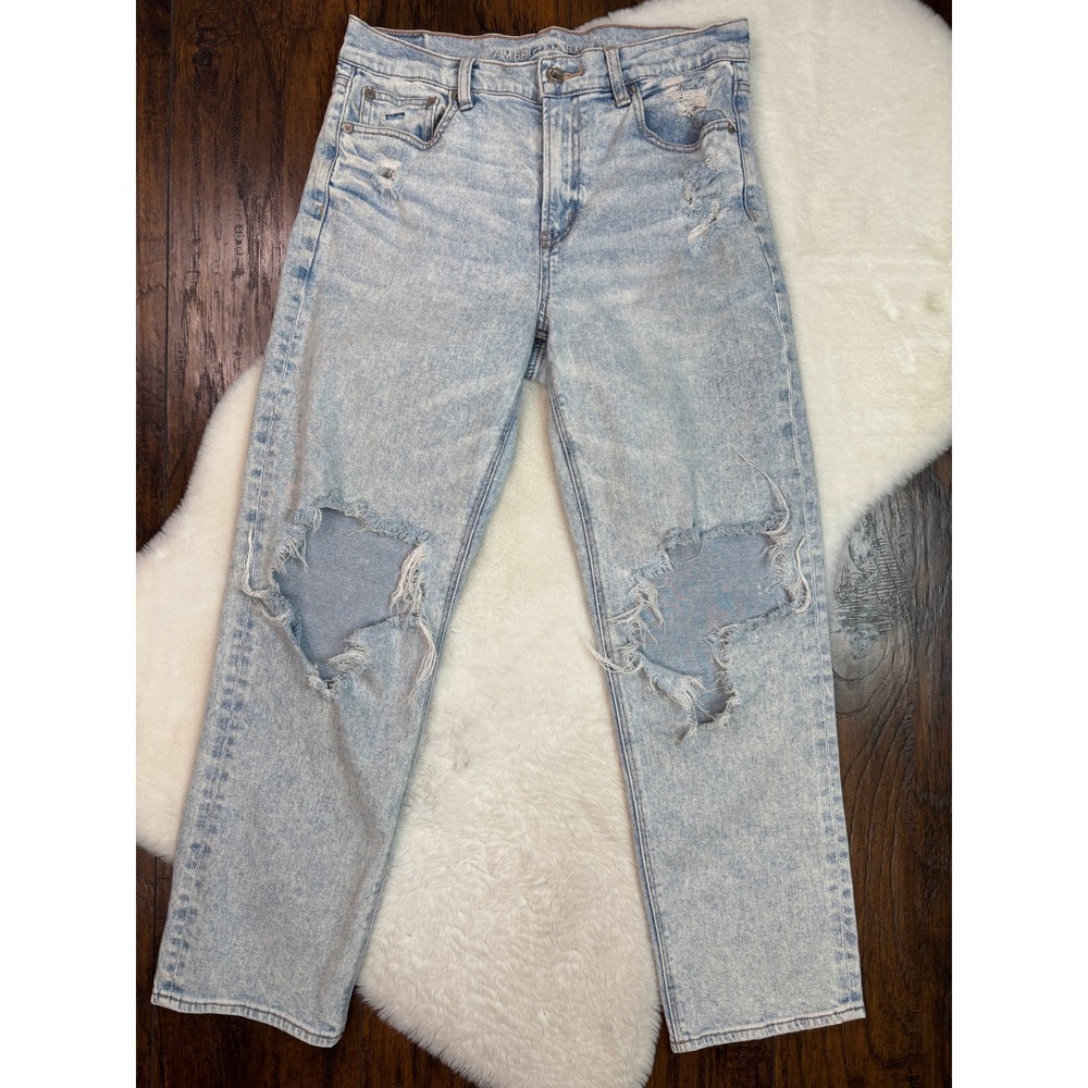 American Eagle Jeans 8 Acid Wash Super High Rise Ankle Straight Distressed Women